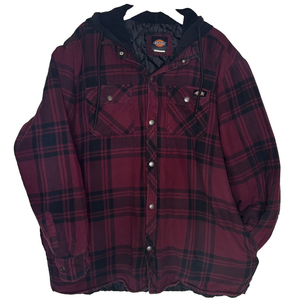 Dickies Flannel Hooded Shirt Jacket Shacket XXL Dark Port Black Utility Grunge